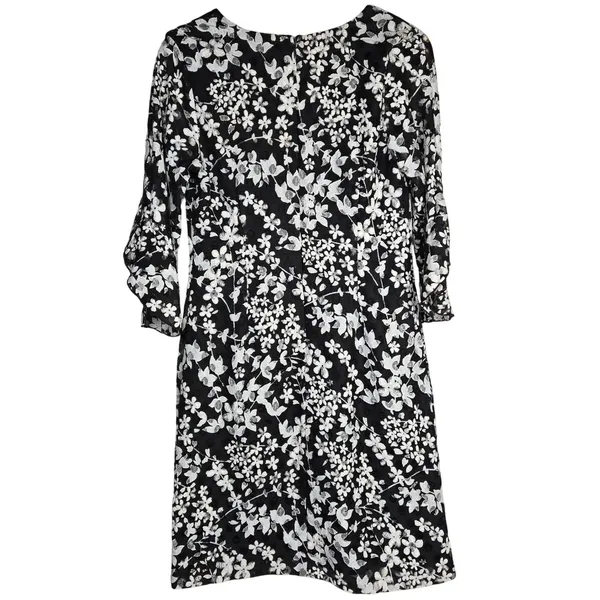 Karl Lagerfeld Paris Black White Floral Lace V Neck 3/4 Sleeve Carys Dress‎ 6 - Image 2