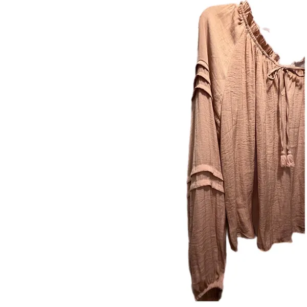 Chelsea & Theodore Dusty Rose‎ Ruffle Neck Tassel Tie Peasant Blouse Small Boho - Image 6