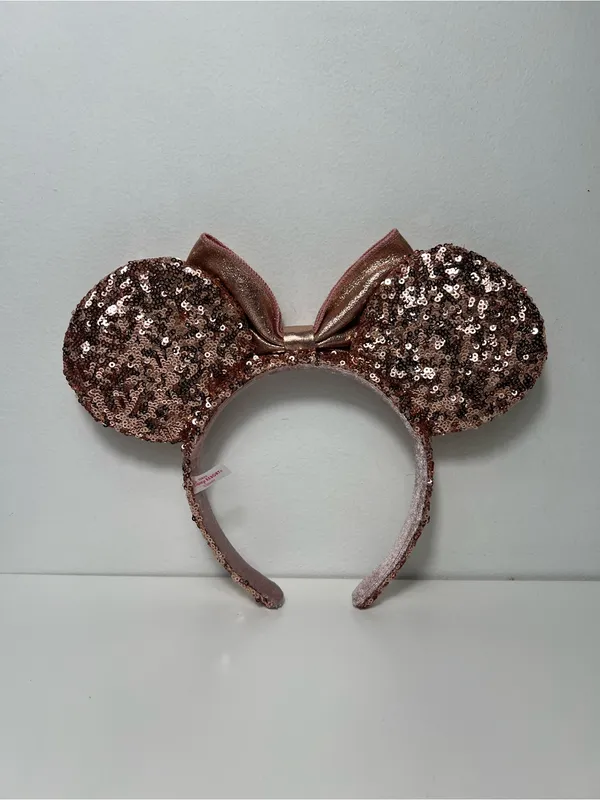 Tokyo Disney Resort Minnie Mouse Rose Gold Sequin Bow Headband Ears - Image 4