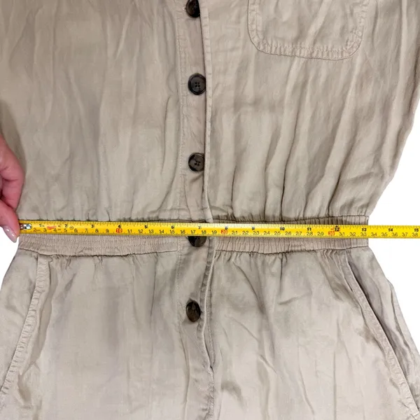Faherty Arlie Day‎ Tan Linen Blend Button Front Short Sleeve Romper Size Small - Image 12