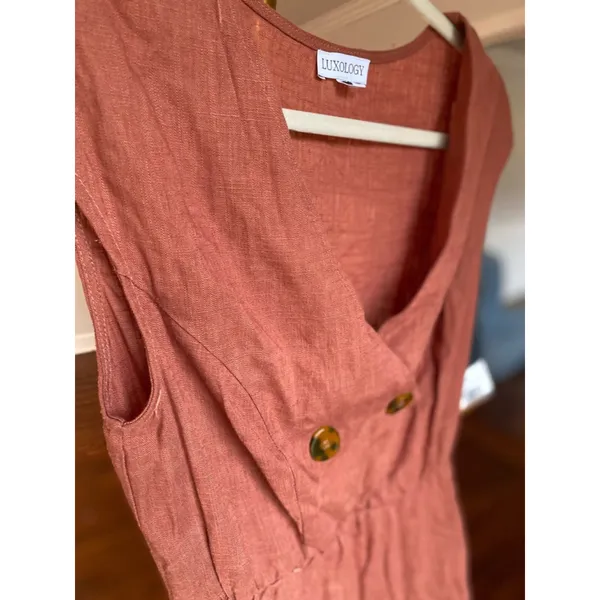Luxology Linen Mini Dress Quiet Luxury Breathable Boho Earthy‎ Parisian Scandi S - Image 4
