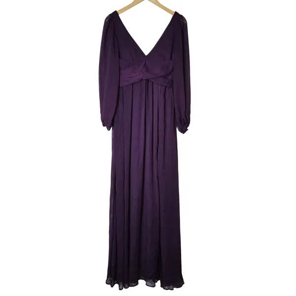 Lulus Enchant My Love Dark Purple V-Neck Long Sleeve Maxi Dress Small - Image 3