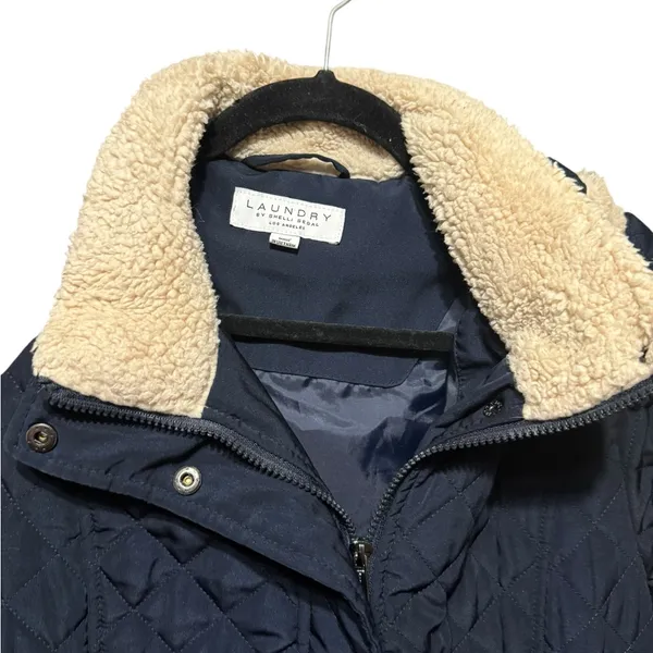 Laundry by‎ Shelli Segal Fleece-Lined Hooded Coat Navy Blue Quilted Sz L - Image 8