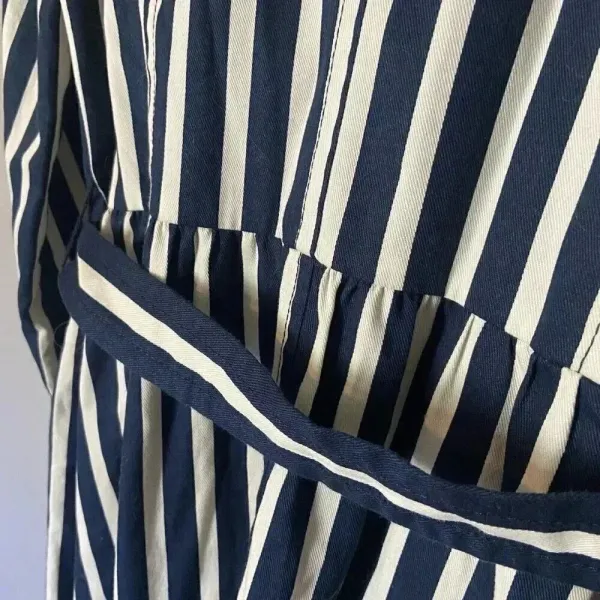 Express Women's S Blue White Striped Pleated Back Trench Coat Size Small Preppy‎ - Image 9