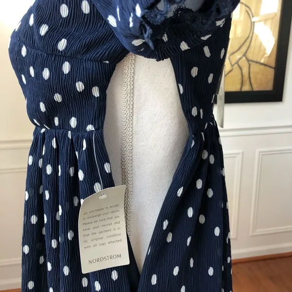 NWT 1901 Polka Dot Chiffon Navy Blue Dress S SP - Image 7
