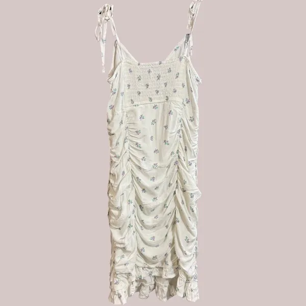 Hollister XS White‎ Ditsy Floral Ruched Mini Dress Tie Strap Summer - Image 5