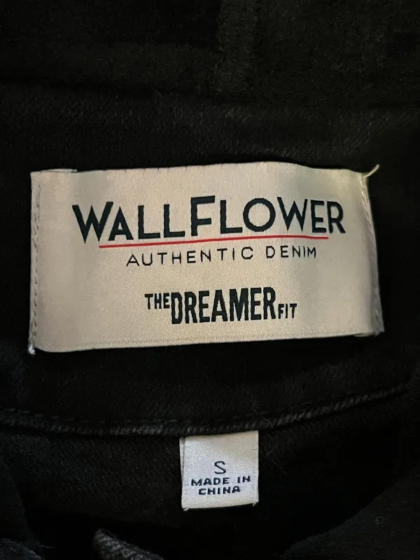 WallFlower Jacket Womens Small Black Denim Hooded Knit Sleeves Button Cropped - Image 7