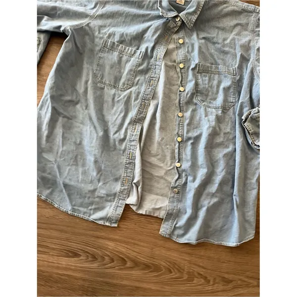 Vintage St Johns Bay Button Up Shirt Womens 24W Light Blue Denim Chambray Y2K - Image 5
