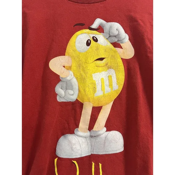 VINTAGE M&Ms Yellow T Shirt Size L/XL‎ Short Sleeve Graphic Red 90s Y2K - Image 3