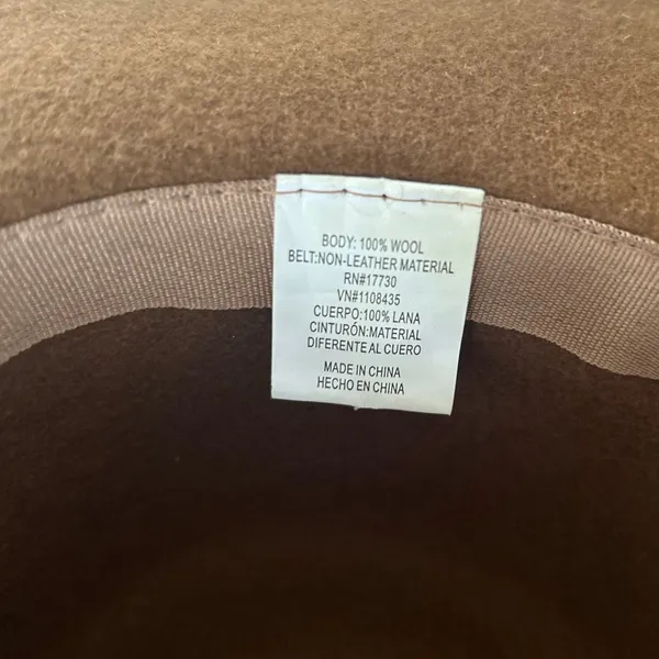 Brown Wool Faux Leather Trim Cowboy Hat (22 inch interior circumference) - Image 4