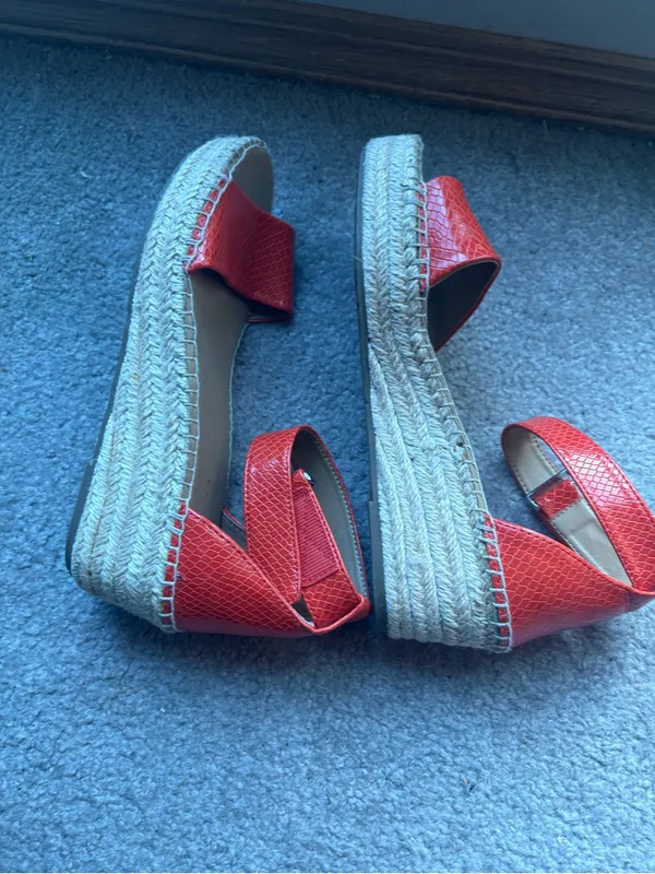 Franco Sarto Red Snake Embossed Espadrille Platform Sandals 8.5 - Image 3