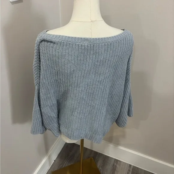 Free People Grey Ribbed Knit Cropped Short Sleeve Boxy Sweater Cotton Blend XS‎ - Image 4