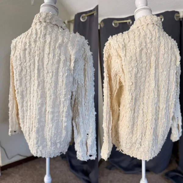 Pilcro Fluffy Corduroy Trucker Jacket Womens Large Cream Frayed Fringe NWOT - Image 14