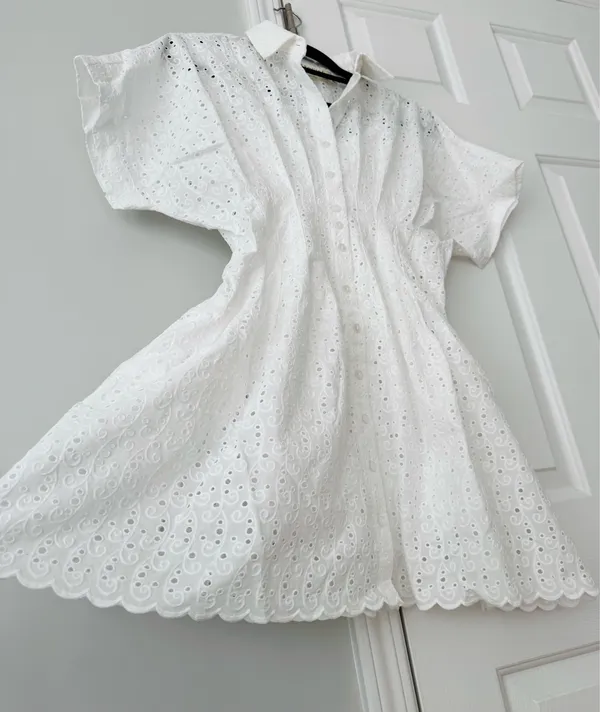 Anthropologie The Tobie Eyelet Mini Shirt Dress by Exquise, Size SP - Image 12