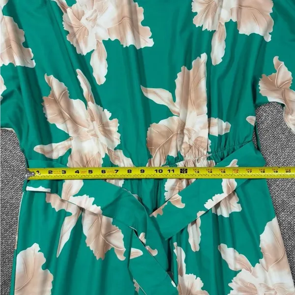 Green Floral Long Sleeve Hi Low Midi Dress With Waist Tie - Image 6