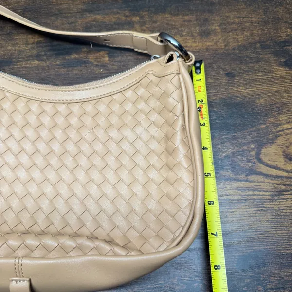 Woven Faux Leather Shoulder Bag Tan Small Hobo Purse Adjustable Strap - Image 5