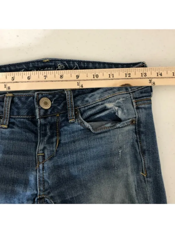 American Eagle Jeans Skinny Medium Wash Distressed Ripped Stretch 00 Short - Image 5