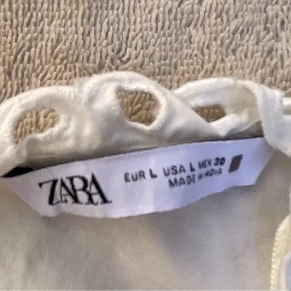 Zara White romper embroidery scalloped Large summer coastal nautical - Image 2