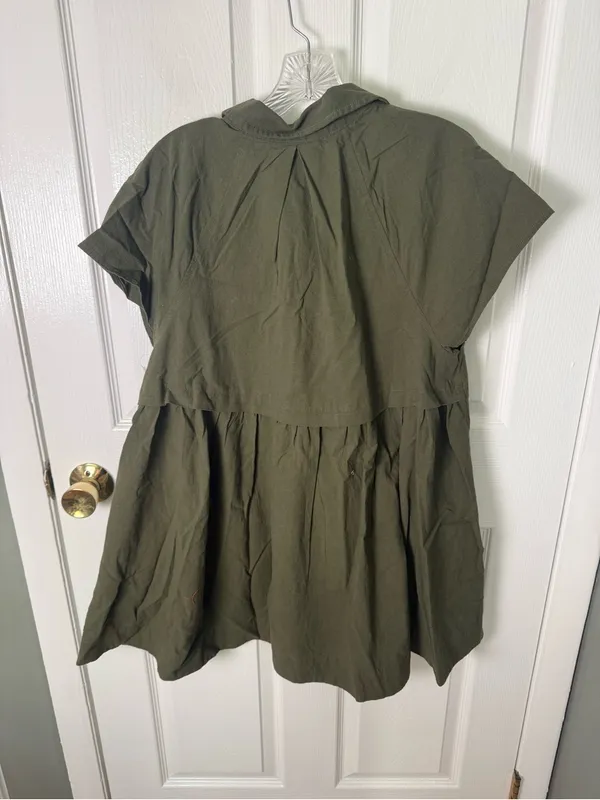 Free People Ronnie Cotton Poplin Mini Shirtdress in Garden Snake Green M - Image 6