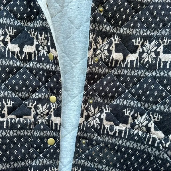 Free People Womens Jacket XS Black/Tan Sherpa Hood Reindeer Quilted - Image 4