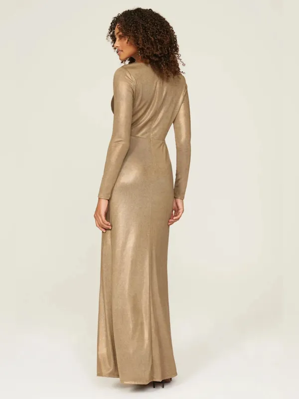 Lauren Ralph Lauren Nadira Metallic Gold Twist Front Gown Dress Size 6 - Image 2