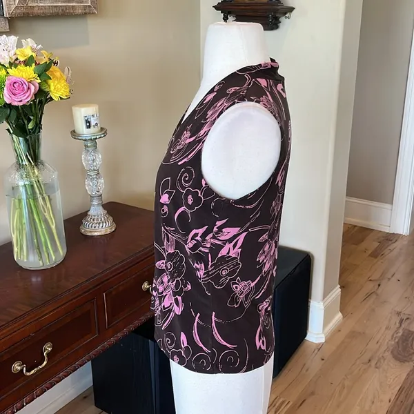 Floral Sleeveless Top Brown Pink - Image 4