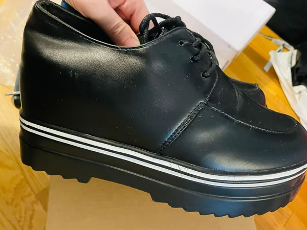 Women Leather Wedge loafers Shoe Black - Image 2