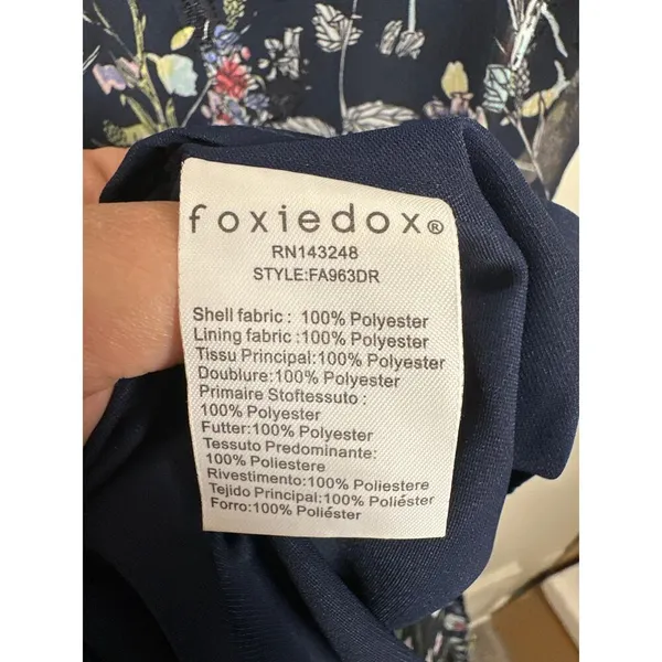 FOXIEDOX Carolina Floral‎ Midi Lace Trim Dress Blue Whimsy Asymmetrical Hem Sz 8 - Image 9