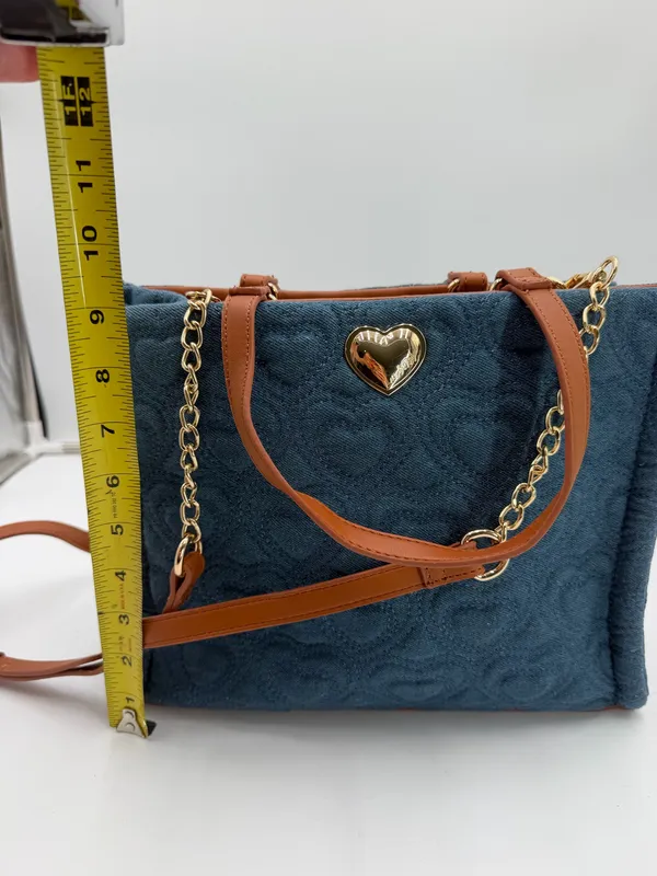 Vintage Luv Betsey Betsey Johnson Denim Heart Tote Crossbody Bag Blue Brown - Image 8