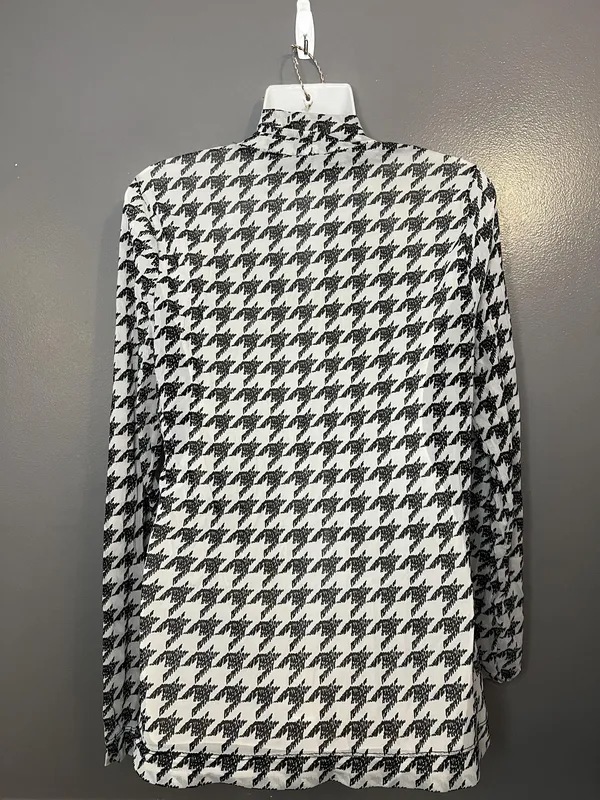 White House Black Market Shirt Womens Large Black White Houndstooth Cowl Neck - Image 4