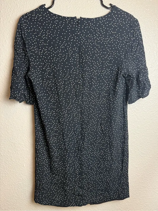 Madewell Black Polka Dot V neck mini dress‎ ruffle sleeve Size 0 - Image 2