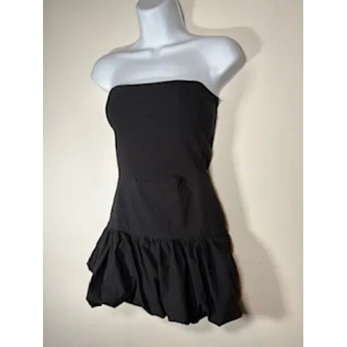 BOOHOO Strapless Mini Dress 4 Black‎ Bubble Hem Tube Top Party LBD Night Out - Image 2
