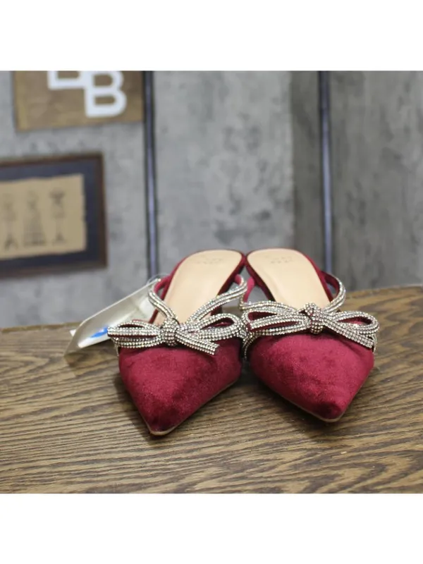 NWT A New Day Gwen Rhinestone Bow Velvet Mule Heels 94656737 Burgundy Red 7M - Image 4