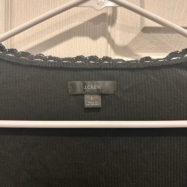 J. Crew Scoopneck Lace‎ Trim Henley Button Down Black Size Large Cotton Modal - Image 2