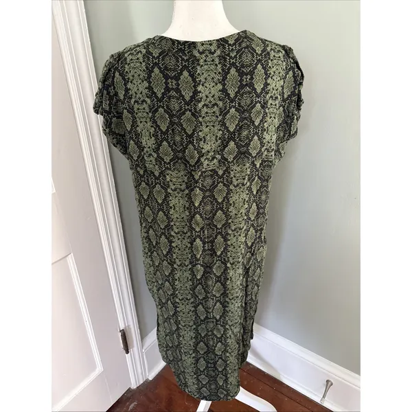 ANTHROPOLOGIE Rachel Tunic Dress in Green Snake Print Short Sleeve Size Medium - Image 3