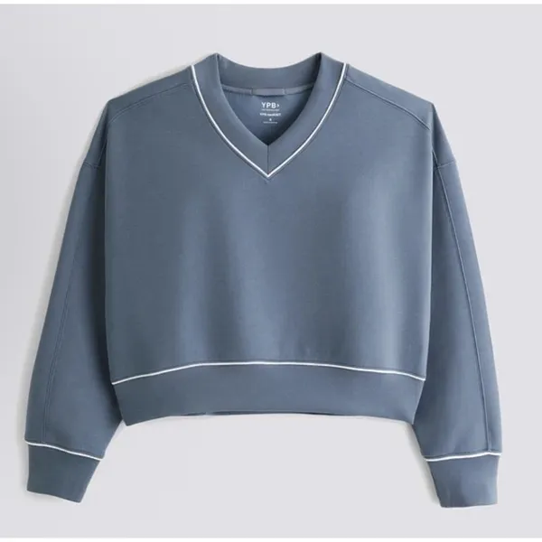 Abercrombie & Fitch YPB neoKNIT Slate Blue V-neck Sweatshirt Size SMALL - Image 2
