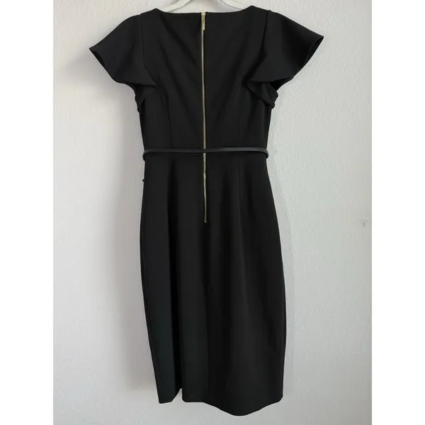 Calvin Klein Black Dress Women's Size 6 Cap Sleeves Empire Waist Gold Zip‎ Back - Image 10