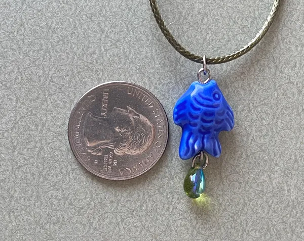 unique funky cute blue ceramic fish & Czech glass teardrop necklace⭐️🐟💕 - Image 6