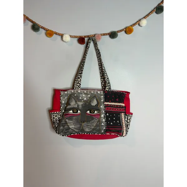 Laurel Burch red artistic cat tote bag - Image 2