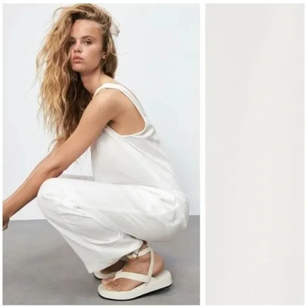 ✨Zara Jumpsuit White Long Flowy Sz XS Oversized Overalls✨ - Image 3