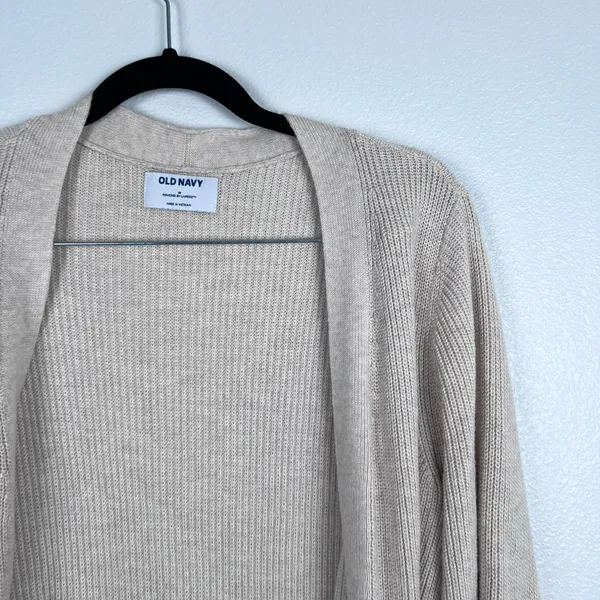 Old Navy Womens Long‎ Sleeve Open Front Ribbed Cardigan Beige M - Image 3