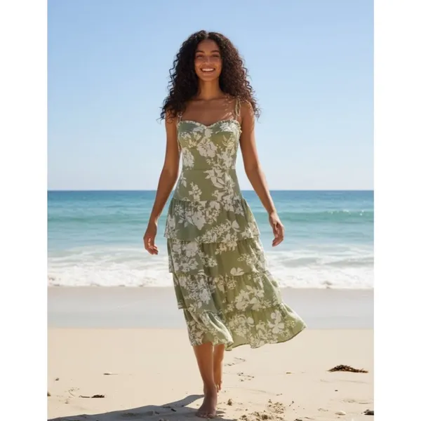 NWT Reformation Kesia in Willow Floral Tie Strap Georgette Tiered Midi Dress 12 - Image 3