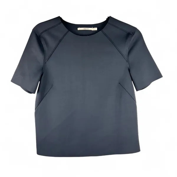 J Brand Black Scuba Short Sleeve Top Structured Raw Hem‎ Size S JW50WO4457 - Image 2