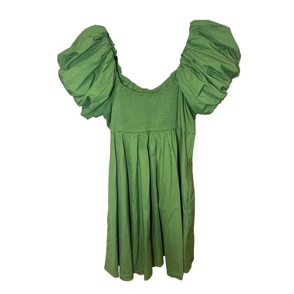 Abercrombie & Fitch Poplin Puff Sleeve‎ Mini Dress Green Size Large Milkmaid - Image 3