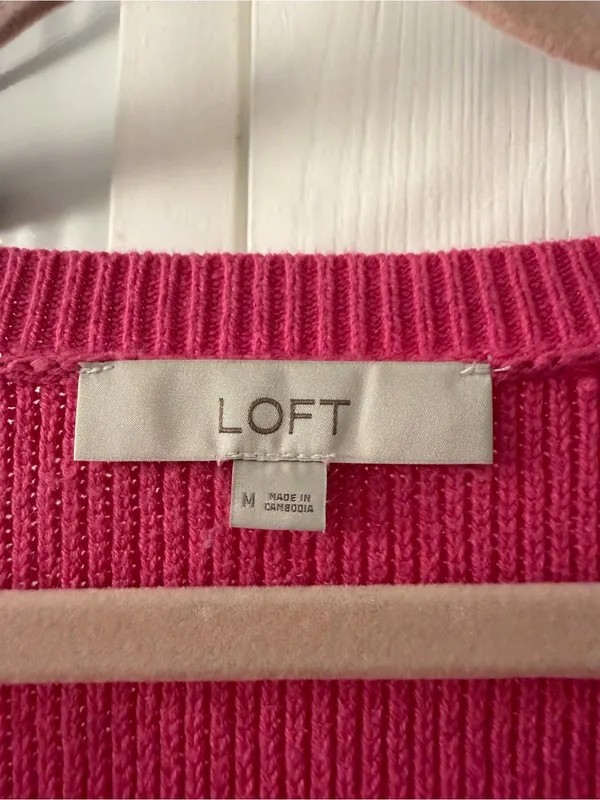 LOFT Hot Pink V-Neck Knit Sweater - Image 2