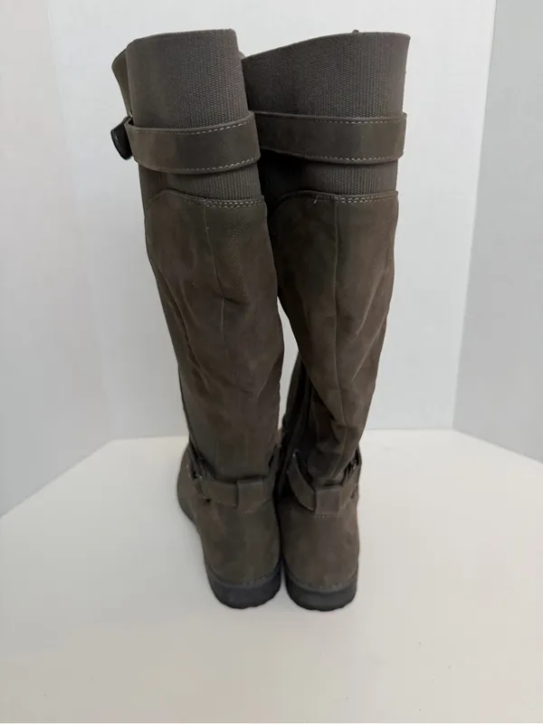 Torrid Boots Strappy Knee Faux Oil Suede Leather Buckles Tall Extra Wide Grey - Image 3
