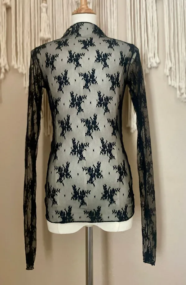Free People Intimately XS Black Lace Long Sleeve Blouse - Image 2