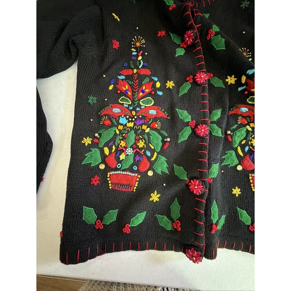 Victoria Harbour medium Embroidered Christmas Sweater Cardigan Sequin vintage - Image 13