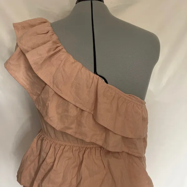 One Shoulder Ruffle Boho Festival Dress Sz14 Neutral Cottagecore Boohoo Y2K New - Image 8