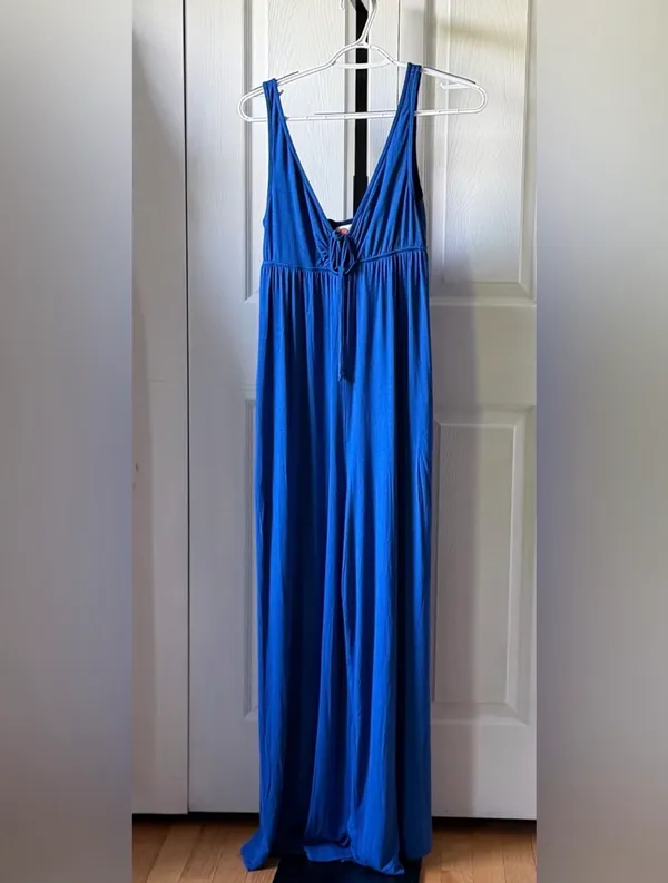 NEW Free people beach Sleeveless Deep V Wide-Leg Jumpsuit in Royal Blue $120 - Image 2